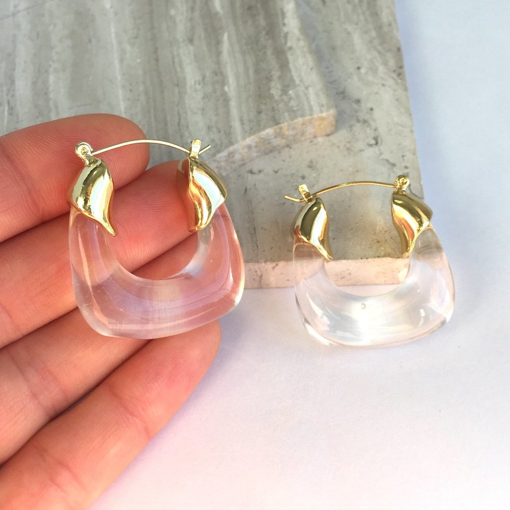 NEW~ Anthropologie Clear Resin Hoop Earrings - Picture 10 of 10